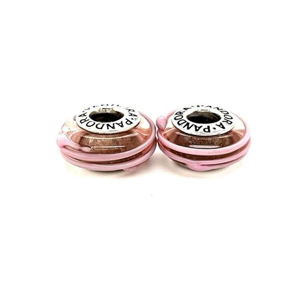 2 Pandora Pink Spiral Murano Charms - Picture 1 of 3